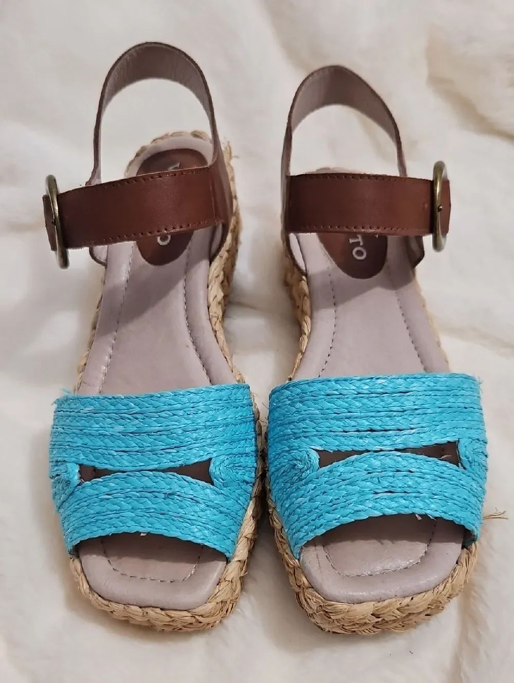 Veletto Platform Sandals Size 38 Turquoise Blue Leather Espadrille Wedge